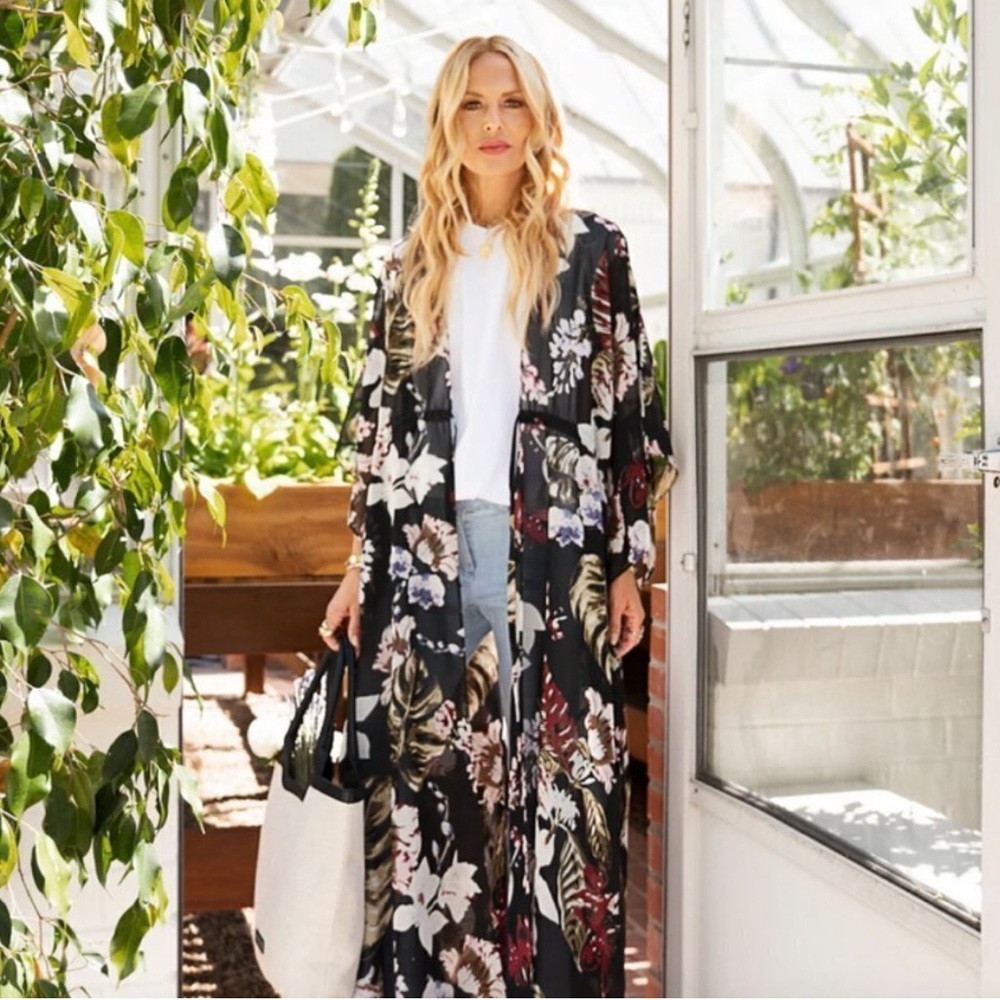 Walter Baler Floral Kimono with Black and White Accents